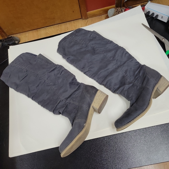 "Just Fab" Tall Boots Knee hi/ Higher 7 M Gray Denim Riding MEREDY - Picture 2 of 4